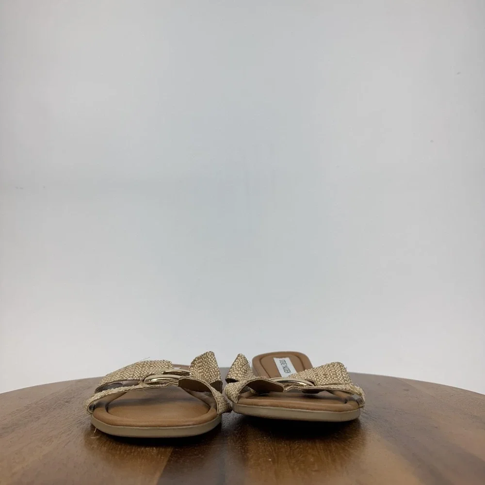 Womens Steve Madden Composure Beige Raffia Slip On Casual Slide Sandals Size 9 M